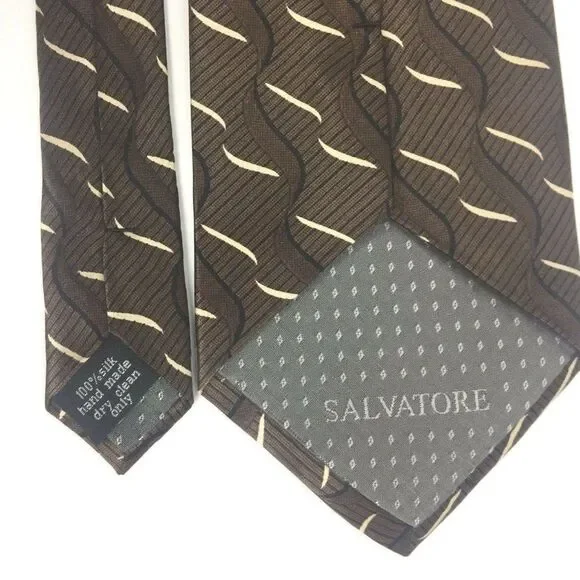 Salvatore Pellegrino Mens Necktie Brown Black Crea - Picture 6 of 6